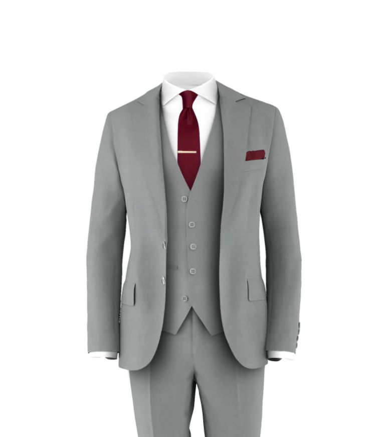 Light Grey Suit Burgundy Tie