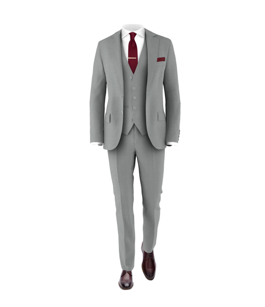 Light Grey Suit Burgundy Tie