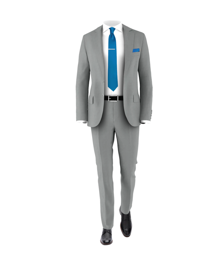 Light Grey Suit Cobalt Blue Tie