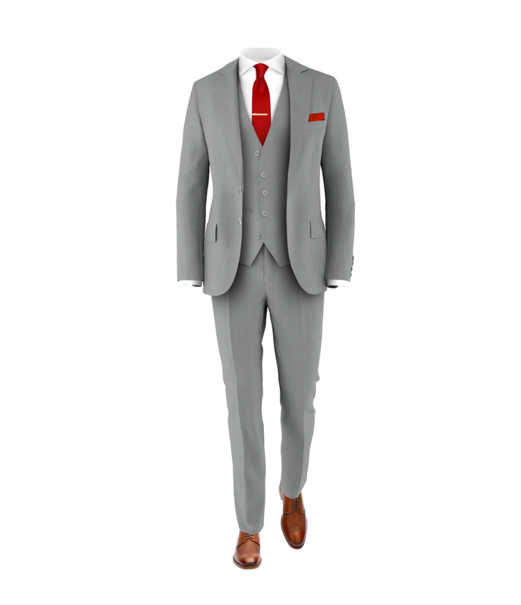 Light Grey Suit Fire Red Tie