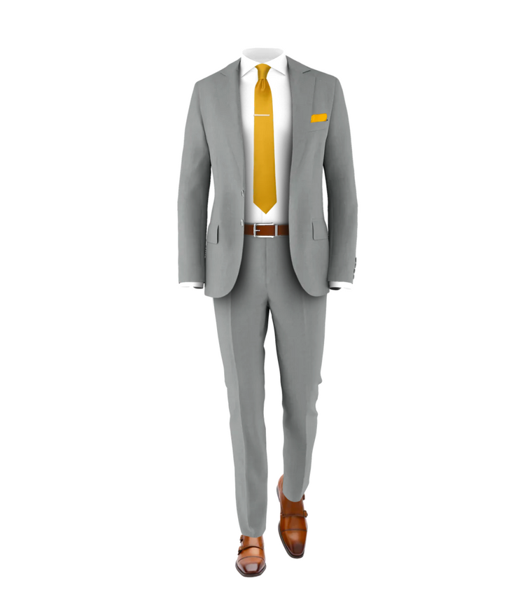 Light Grey Suit Gold Tie