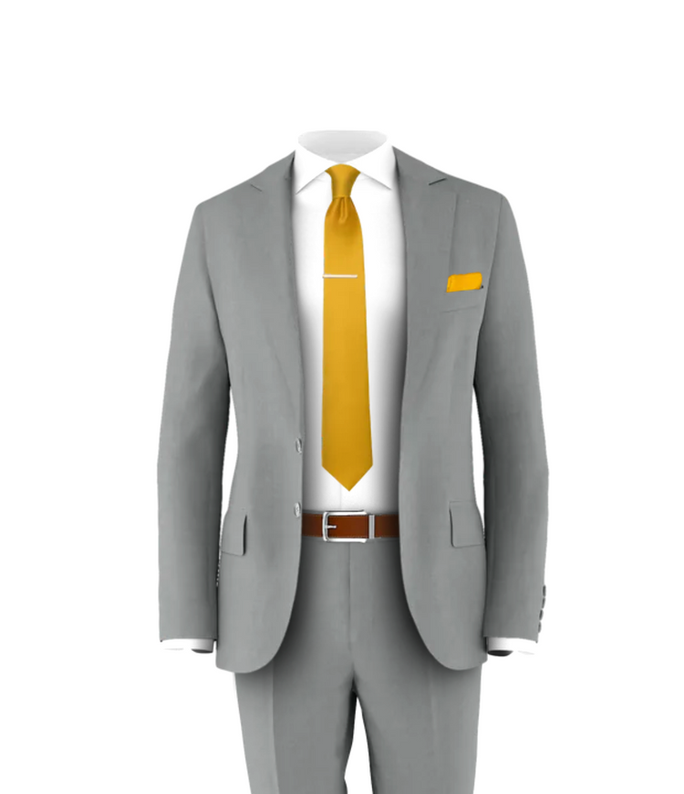 Light Grey Suit Gold Tie