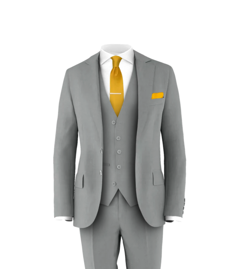 Light Grey Suit Gold Tie