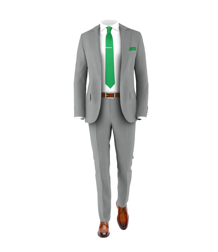 Light Grey Suit Green Tie