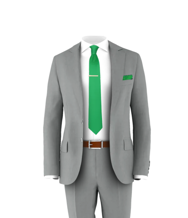 Light Grey Suit Green Tie