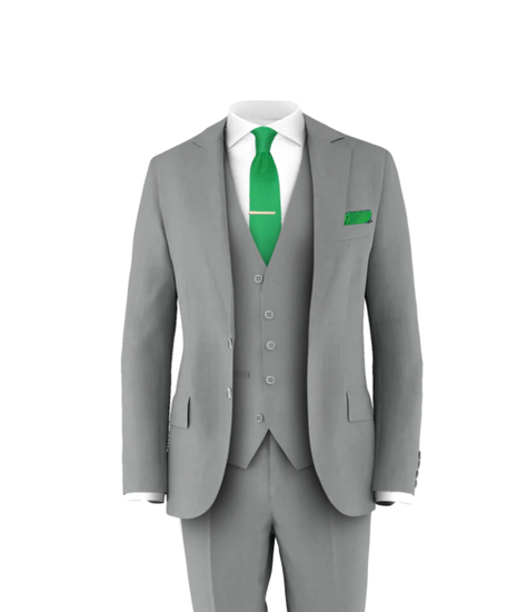 Light Grey Suit Green Tie Men's Wedding Suit Grooms Club
