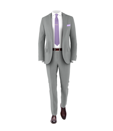 Purple Shirt With Blue Blazer And Gray Pants Light Grey Suit Lavender Tie Men's Wedding Suit Grooms Club