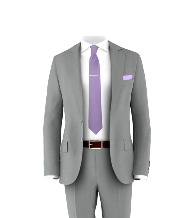 Light Grey Suit Lavendar Tie