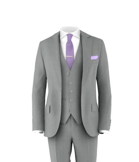Light Grey Suit Lavender Tie Men's Wedding Suit Grooms Club
