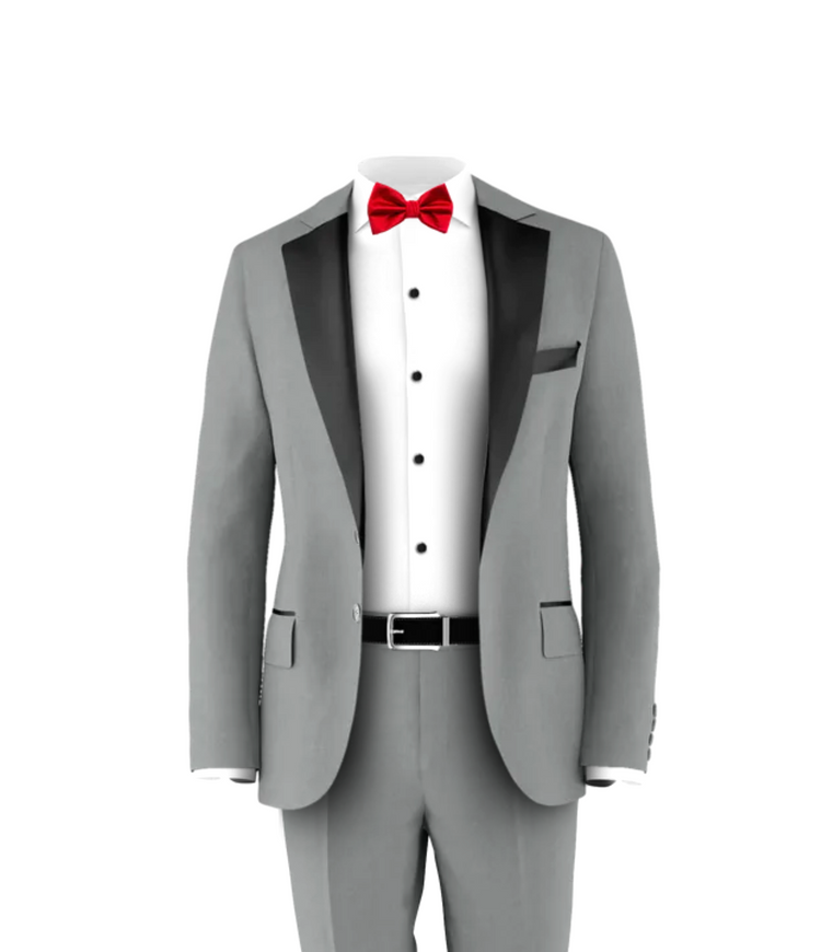 Light Grey Tuxedo & Medium Red Tie