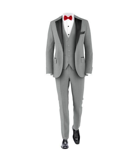Light Grey Tuxedo Medium Red Tie Men's Piece Wedding Suit