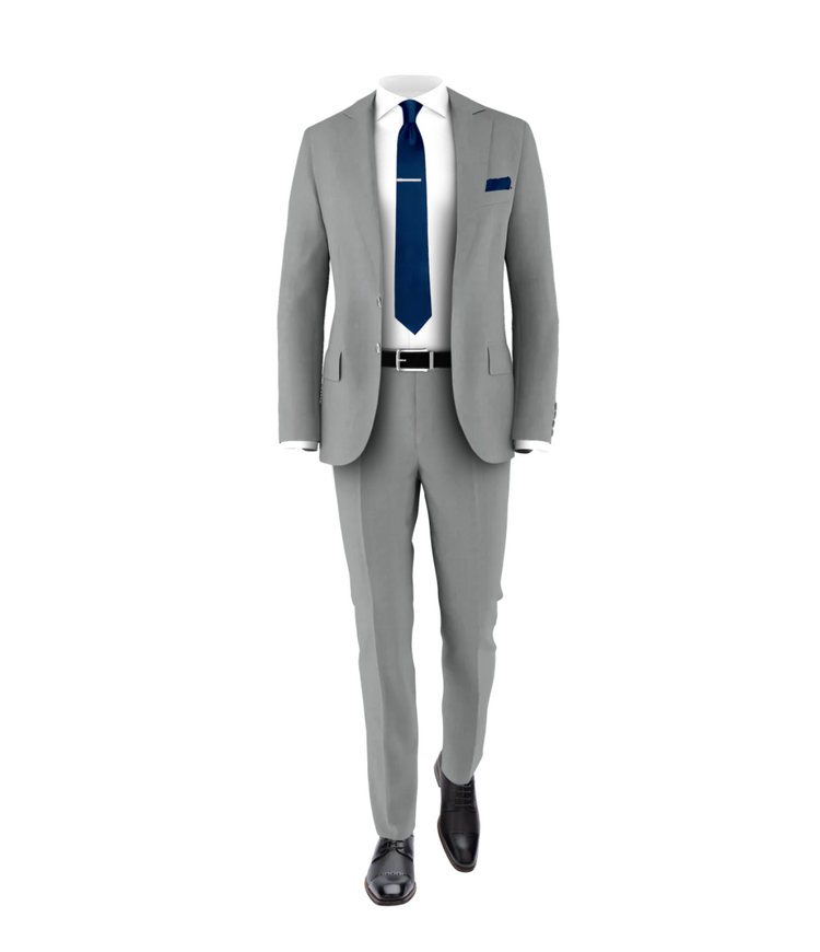navy dress grey suit Navy Blue Prom Dress with Grey Suit