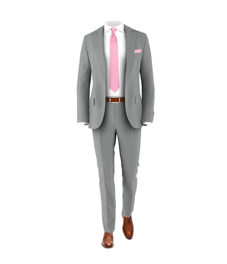Light Grey Suit Pink Tie