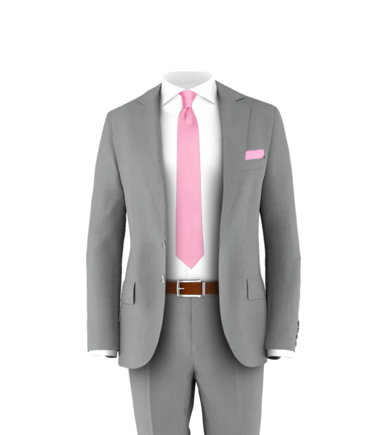 Light Grey Suit Pink Tie