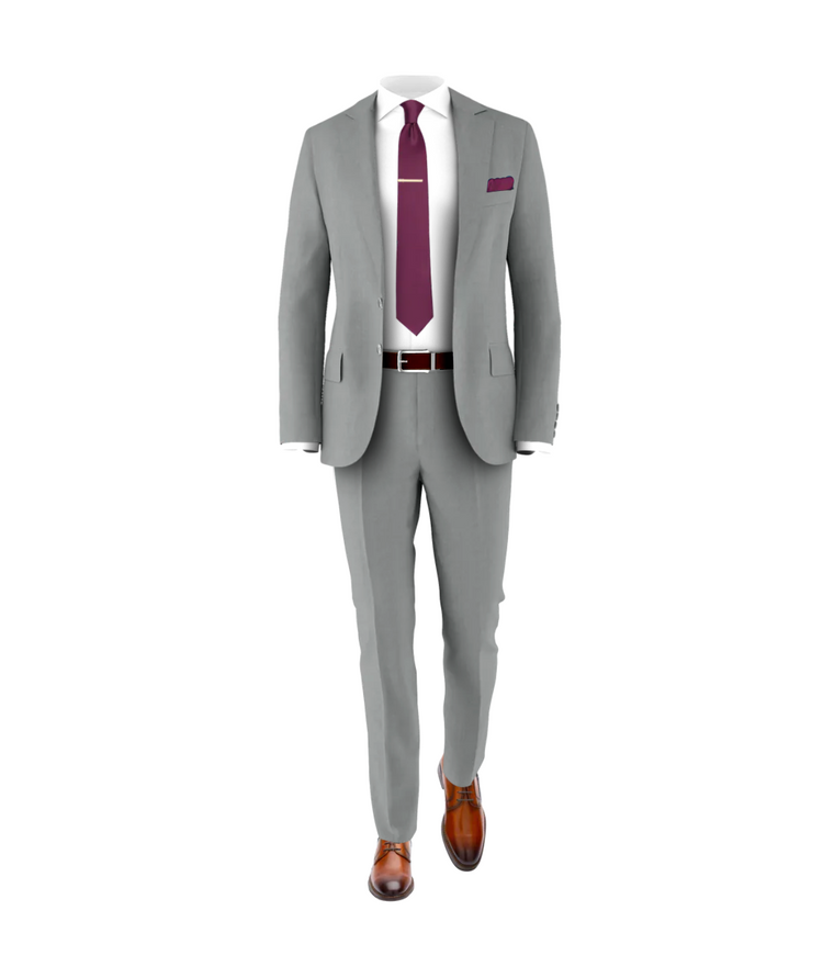 Light Grey Suit Plum Tie