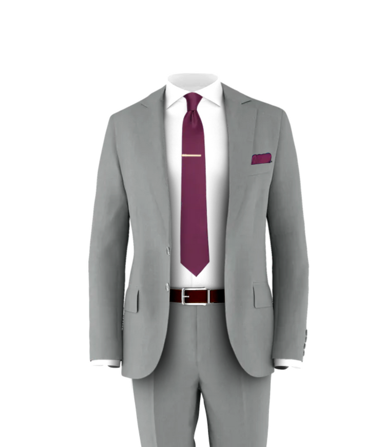 Light Grey Suit Plum Tie