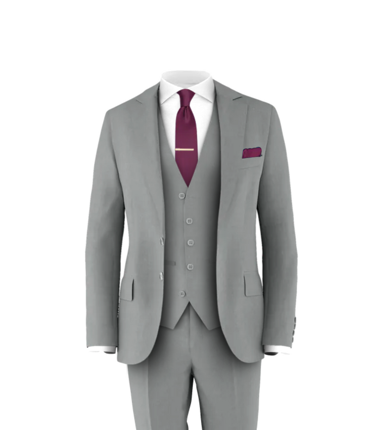 Light Grey Suit Plum Tie