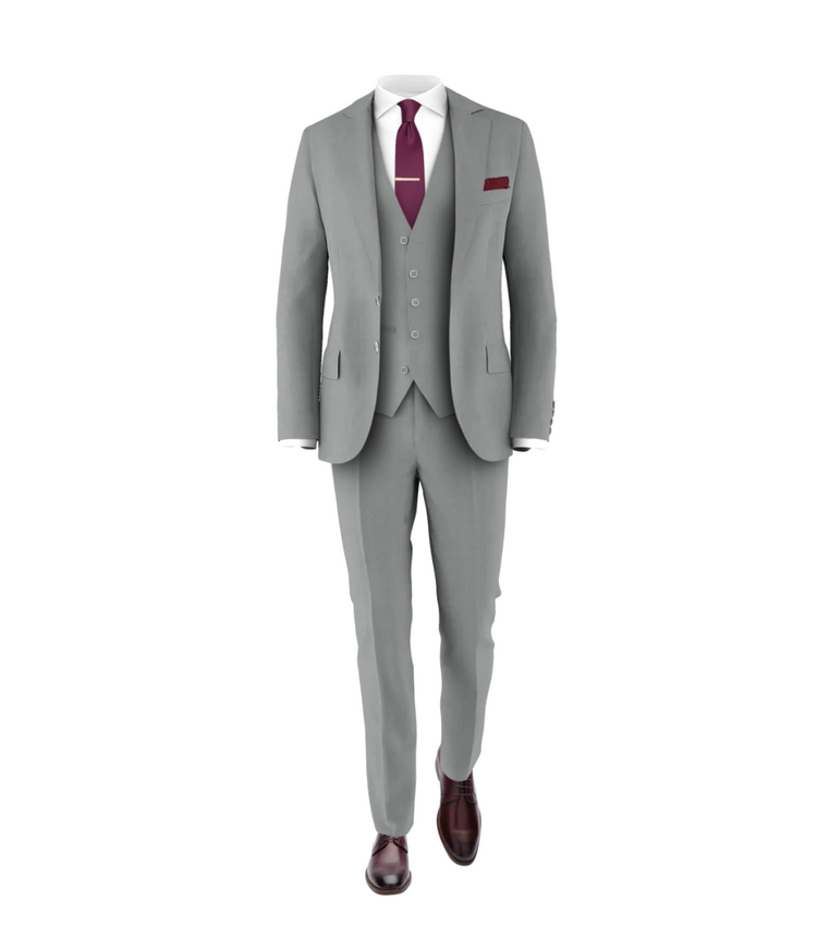 Light Grey Suit Plum Tie