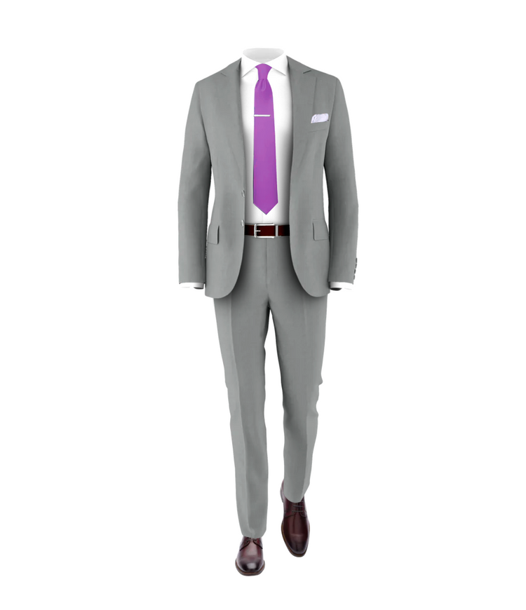 Light Grey Suit Purple Tie