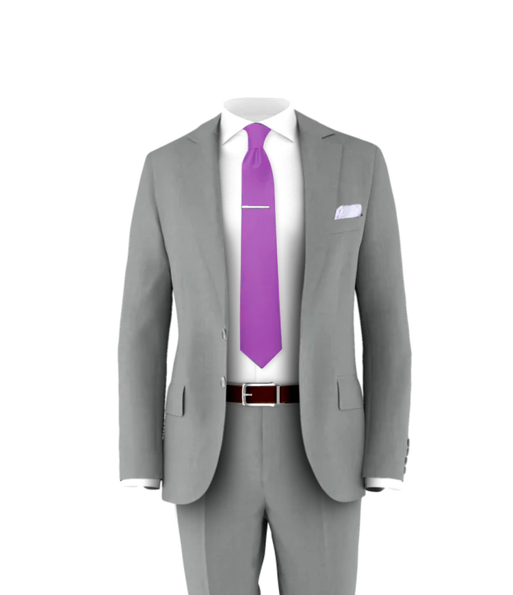 Light Grey Suit Purple Tie