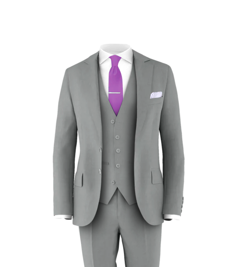 Light Grey Suit Purple Tie