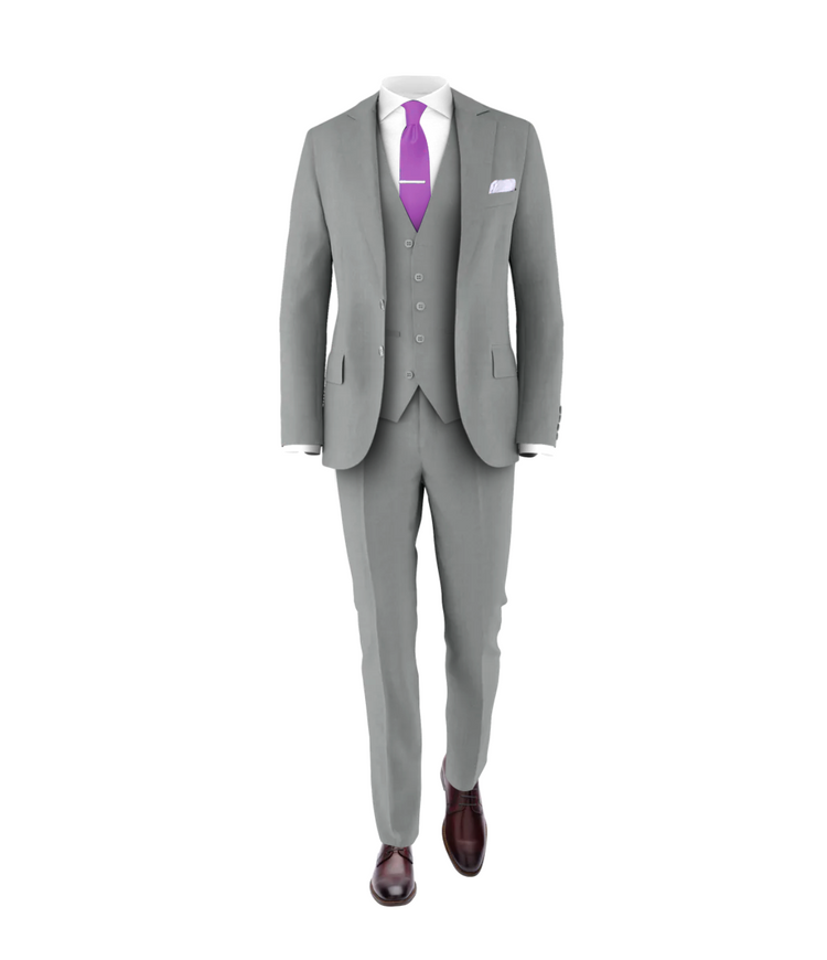Light Grey Suit Purple Tie