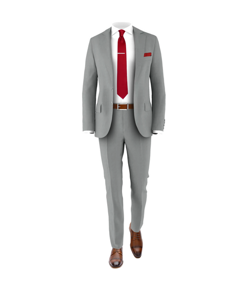 Light Grey Suit Red Tie Men's Wedding Suit Grooms Club