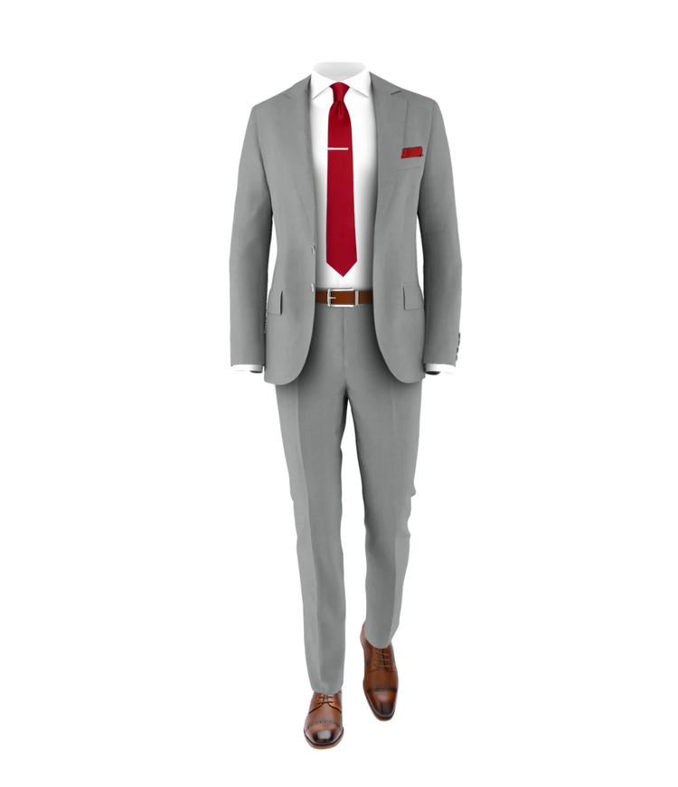 Light Grey Suit Red Tie