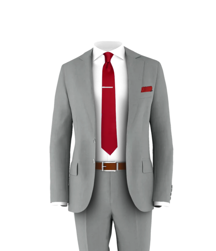 Light Grey Suit Red Tie