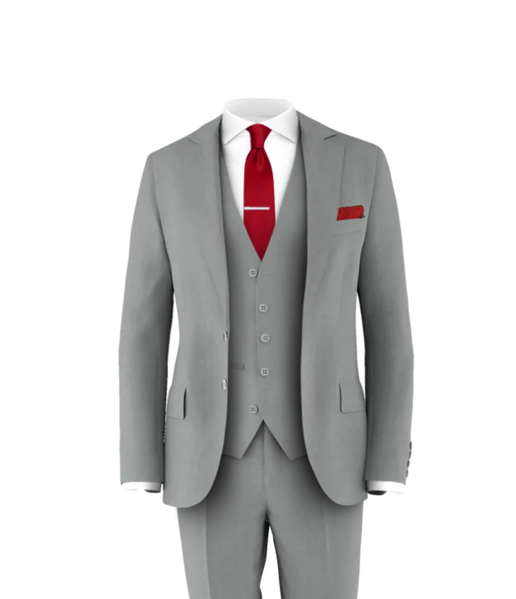 Light Grey Suit Red Tie