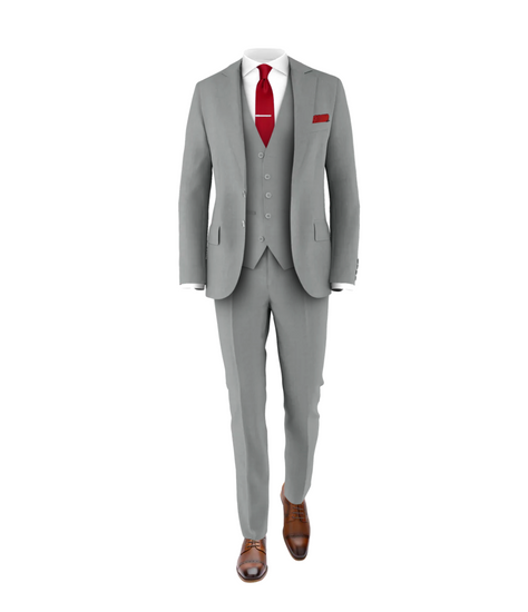 Light Grey Suit Red Tie Men's Wedding Suit Grooms Club