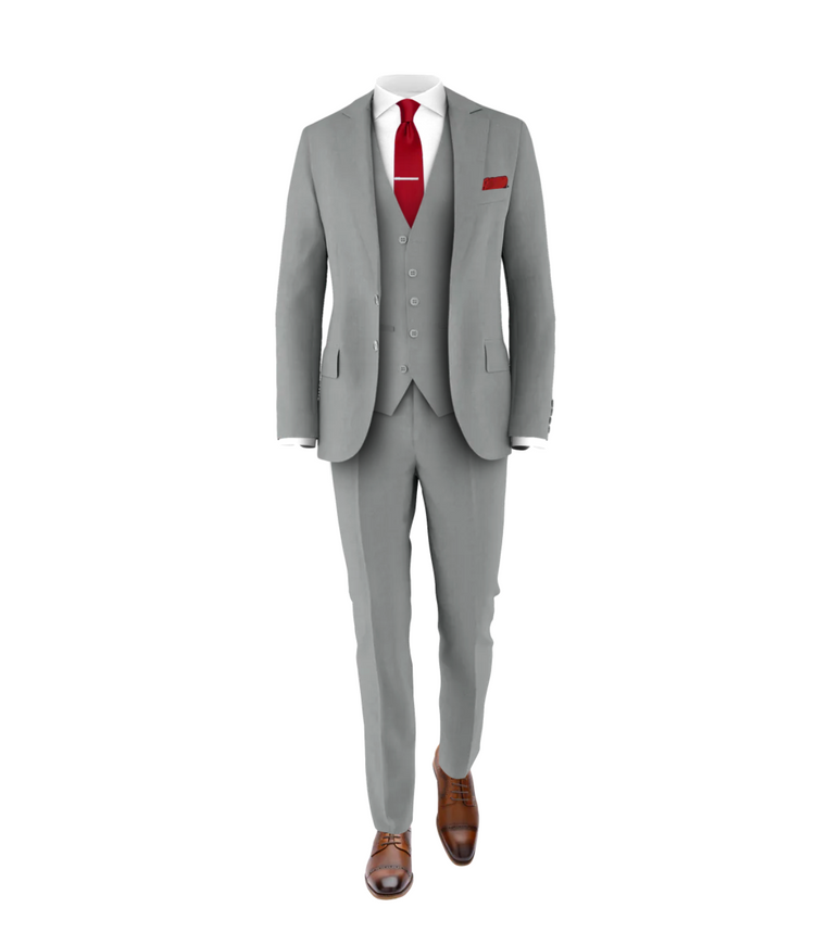 grey tux red dress Grey Suit with Red Dress Prom