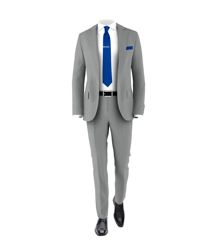 Light Grey Suit Royal Blue Tie