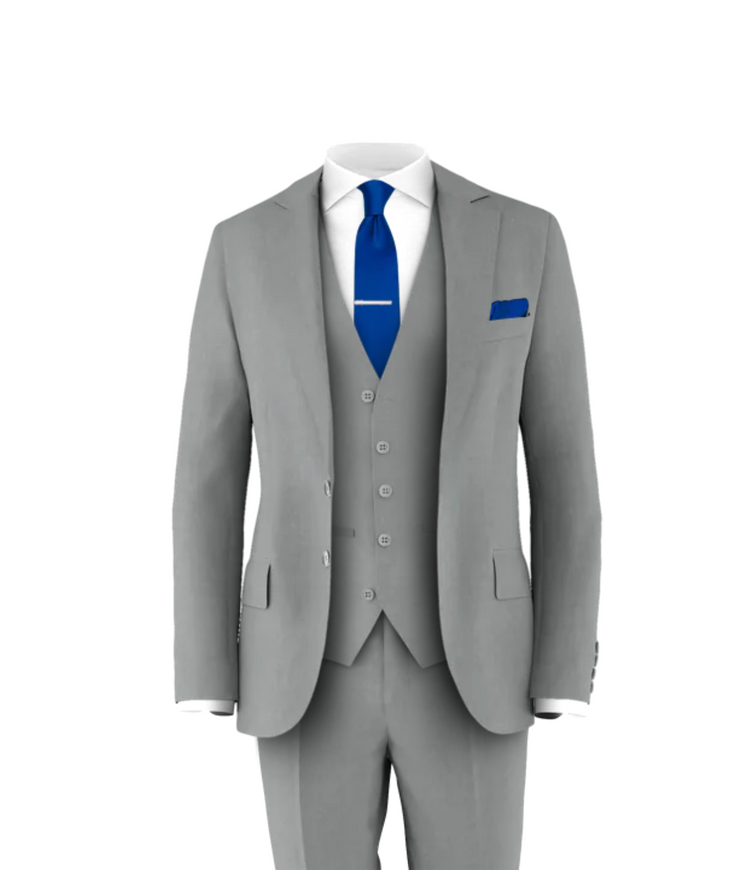 Light Grey Suit Royal Blue Tie