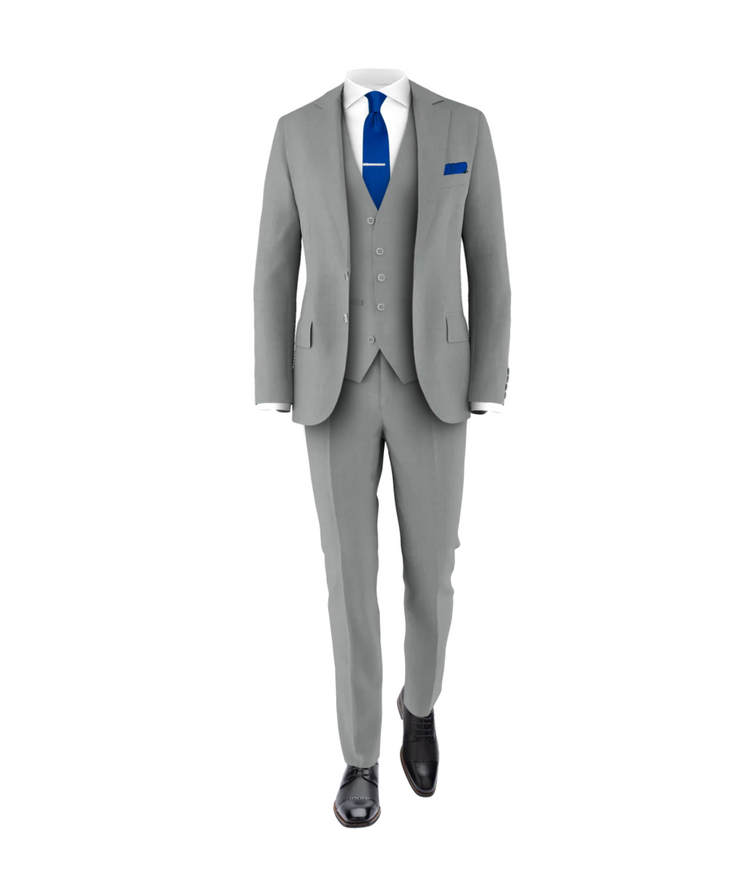 Light Grey Suit Royal Blue Tie