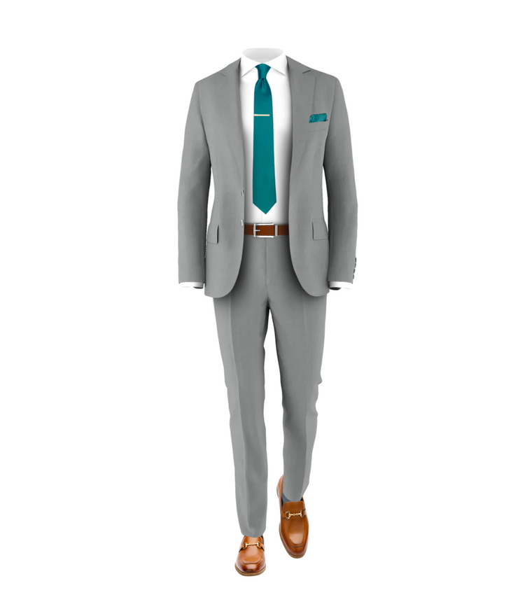 Light Grey Suit Teal Tie