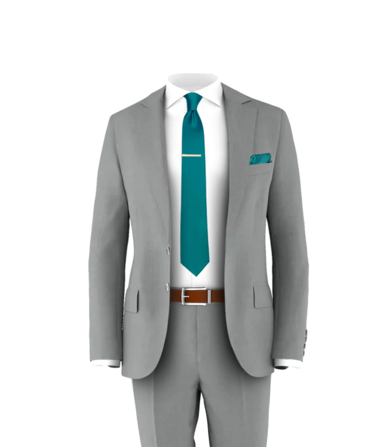 Light Grey Suit Teal Tie