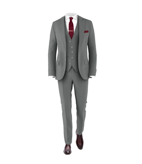 Medium Grey Suit Burgundy Tie Wedding Suit Tuxedo