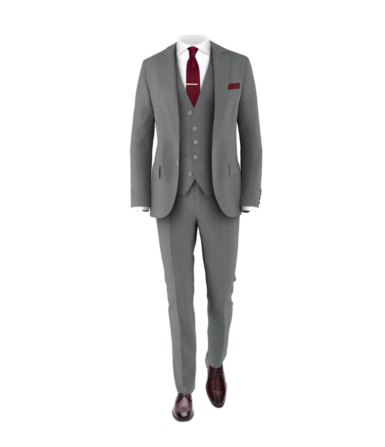 Medium Grey Suit Burgundy Tie
