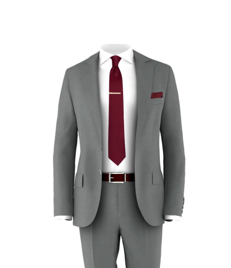 Medium Grey Suit Burgundy Tie