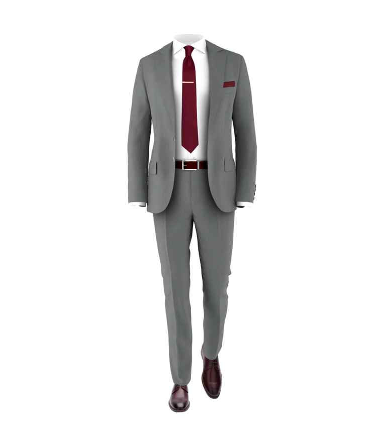 Medium Grey Suit Burgundy Tie