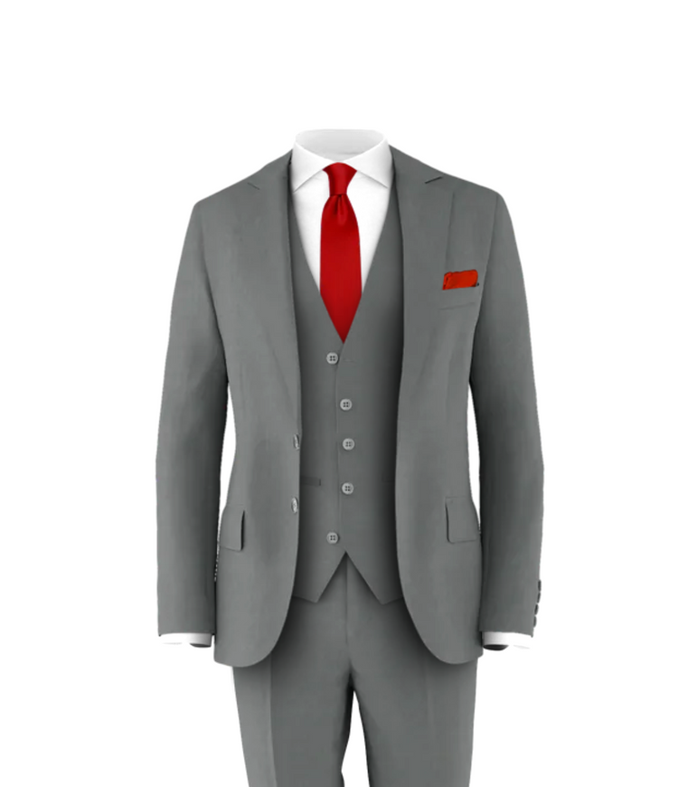 Medium Grey Suit Fire Red Tie