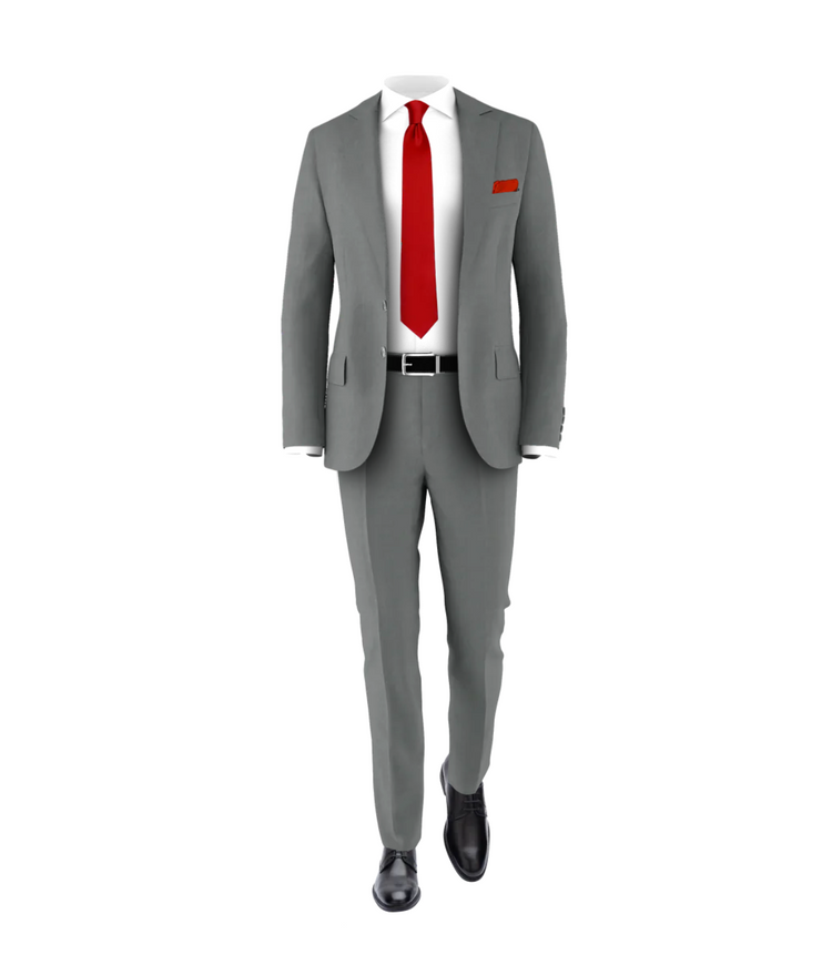 Medium Grey Suit Fire Red Tie