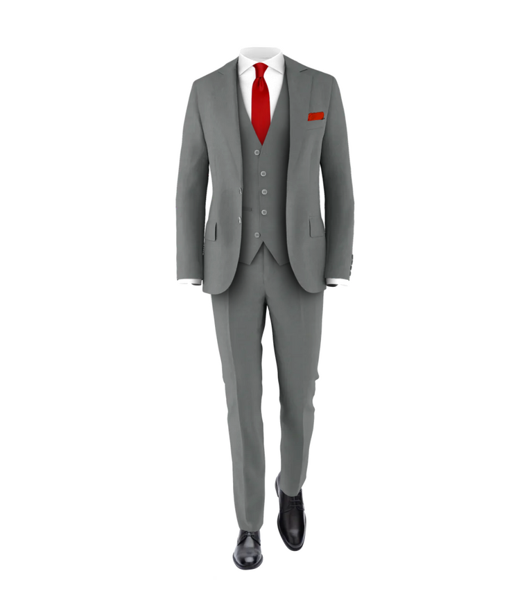 Medium Grey Suit Fire Red Tie