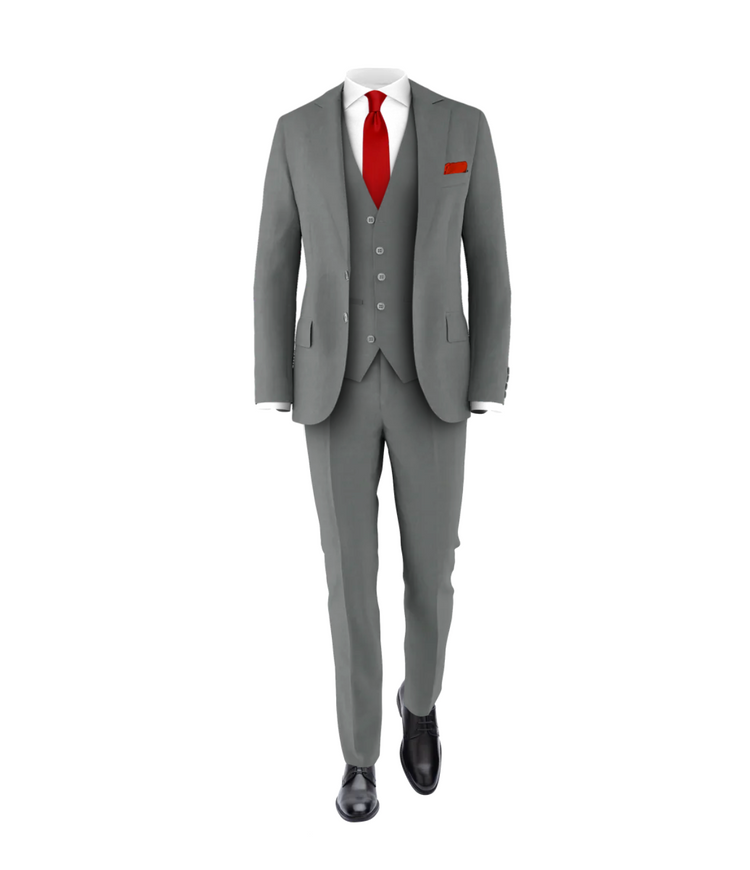 Medium Grey Suit & Fire Red Tie | Suit for Weddings & Events Medium Grey Suit & Fire Red Tie | Suit for Weddings & Events