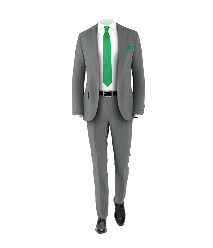 Medium Grey Suit Green Tie