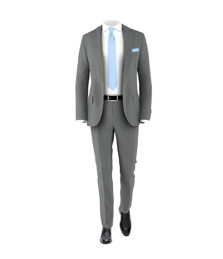 Medium Grey Suit Light Blue Tie
