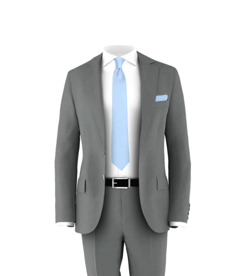 light blue dress shirt with grey suit Slim Fit Double Breast Slate Blue Grey Mens Suit 2 Button Peak Lapel AZAR MAN