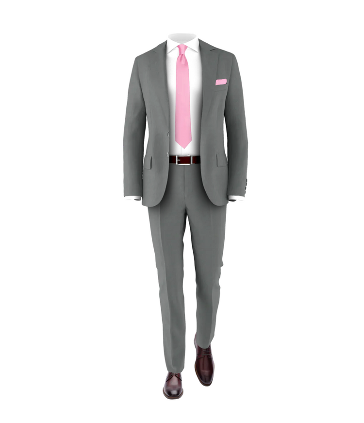 Medium Grey Suit Pink Tie