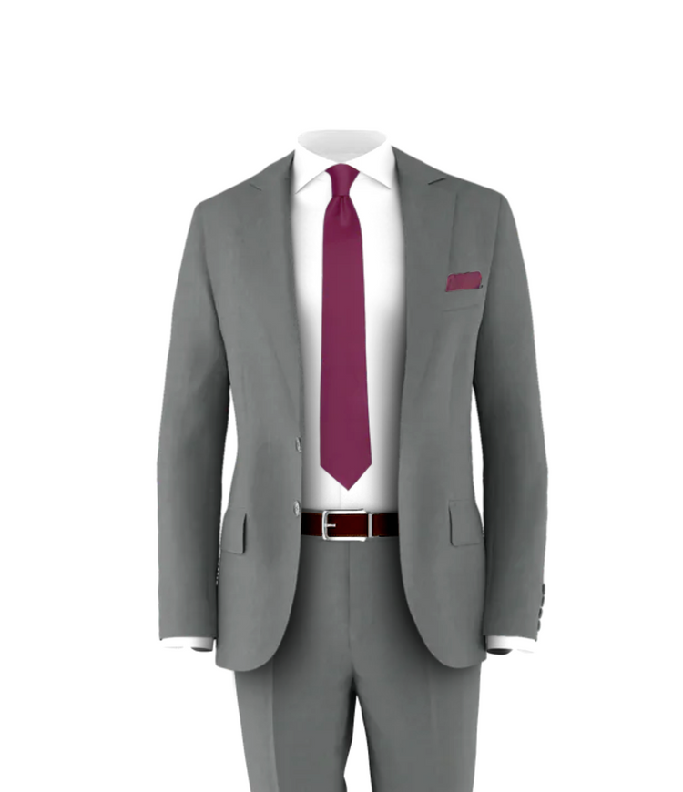Medium Grey Suit Plum Tie